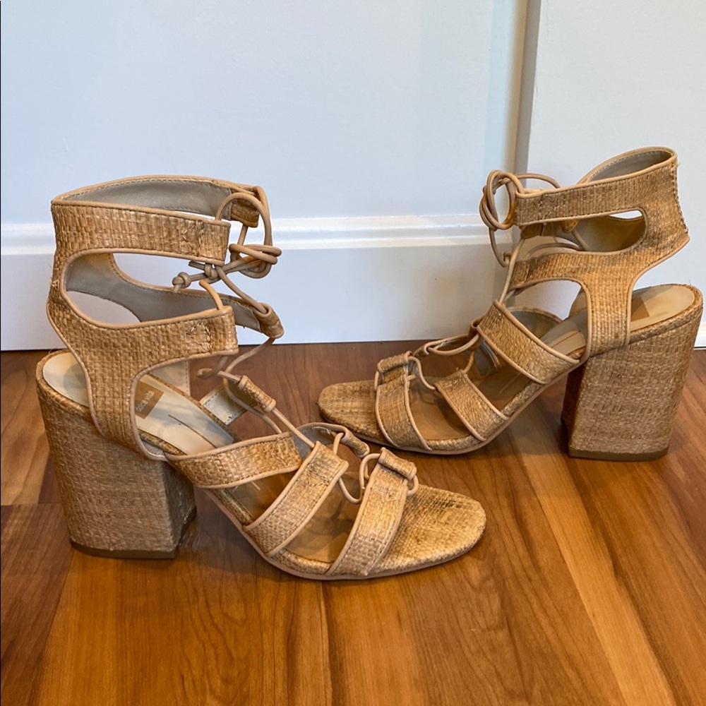Dolce Vita Tan Strappy Gladiator lace up Block Heels